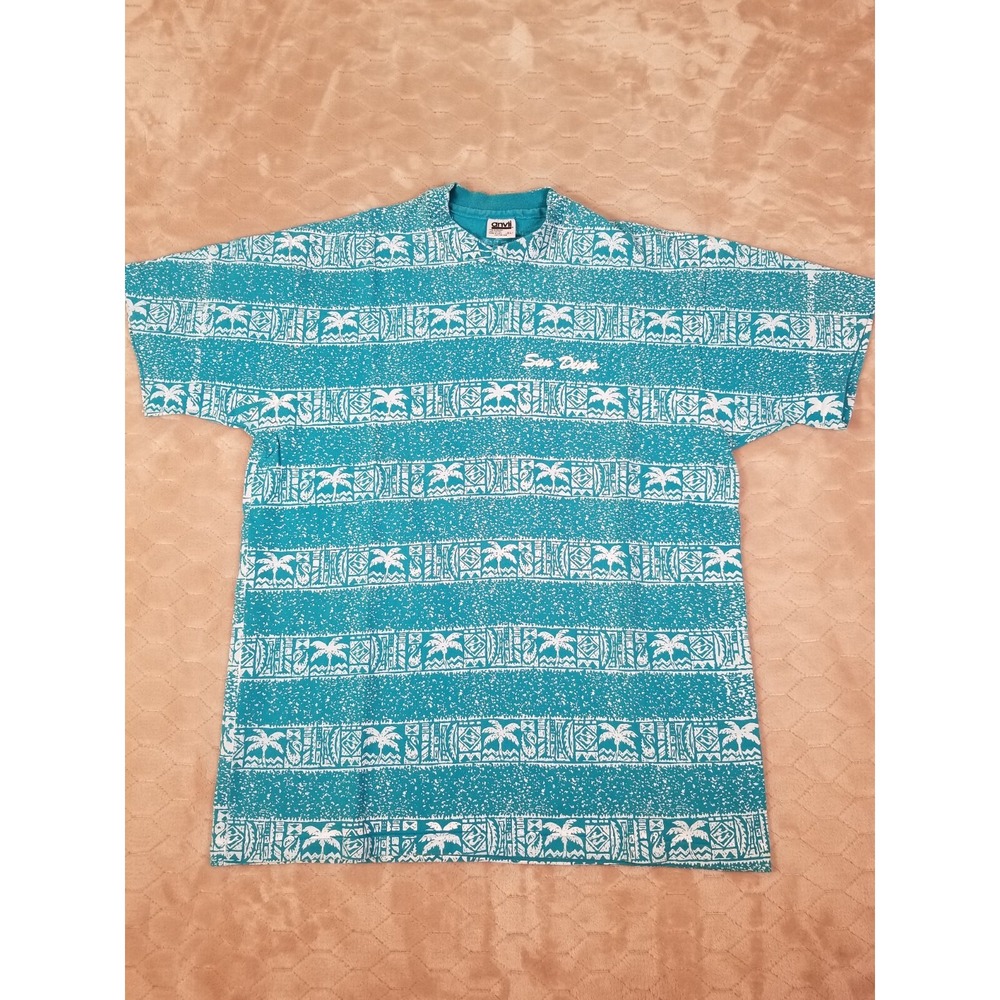VTG 90s San Diego California Palm Trees AOP All Over Print Destination‎ Shirt XL